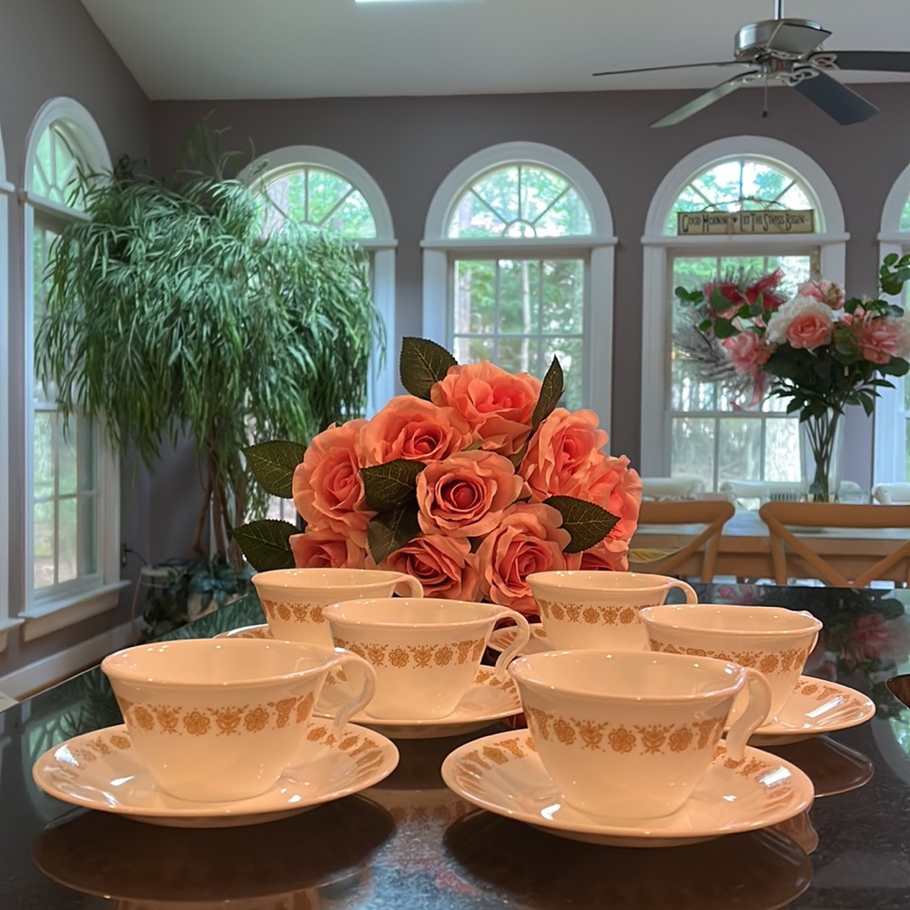 Flat Cup & Saucer Set Butterfly Gold (Corelle) by CORNING - Set of 6